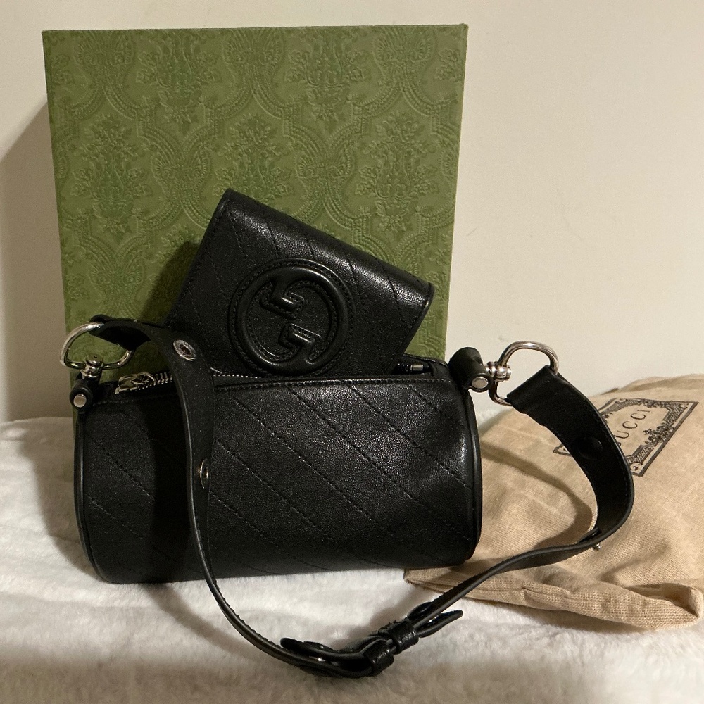 Gucci Black Blondie Matelasse Mini Cylinder Bag and Wallet (EUC)